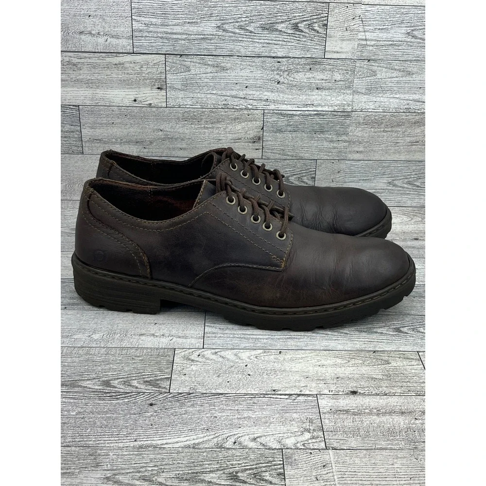 Born Men Brown‎ Leather Derby Shoes Lace Up Lug Sole Handcrafted Comfort Sz 11.5